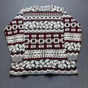 J.Borne USA Pattern Knit Sweater Fair Isle Style Red Gray Size M